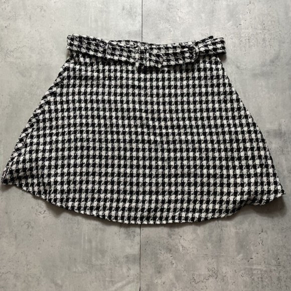 Shein Skirt Womens Sz 4XL Black‎ Plaid Check Belted Zip Fleece Curve EUC - Picture 1 of 5